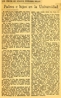 Padres e hijos en la universidad  [artículo] Joaquín Edwards Bello.