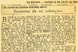 Recuerdos de un tolstoyano  [artículo] Joaquín Edwards Bello.