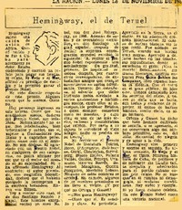 Hemingway, el de Teruel  [artículo] Joaquín Edwards Bello.