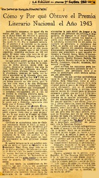 Cómo y por qué obtuve el Premio Literario Nacional en año 1943  [artículo] Joaquín Edwards Bello.