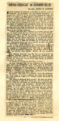 "Nuevas crónicas" de Edwards Bello  [artículo] Hugo R. Cortés.