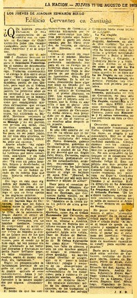 Edificio Cervantes en Santiago  [artículo] Joaquín Edwards Bello.