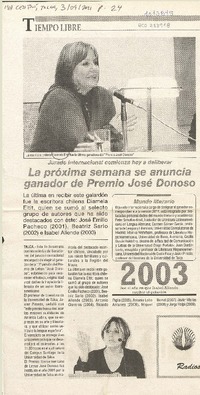 La próxima semana se anuncia ganador de premio José Donoso  [artículo].