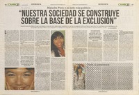 Nuestra sociedad se construye sobre la base de la exclusiòn (entrevista)  [artículo] Oscar Reyes P.