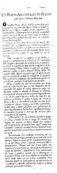 Un poeta amanece en el sueño  [artículo] Juan Antonio Massone.