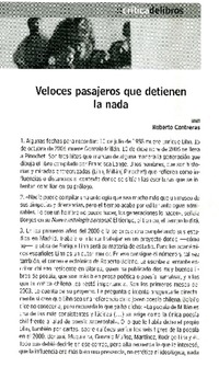 Veloces pasajeros que detienen la nada  [artículo] Roberto Contreras.