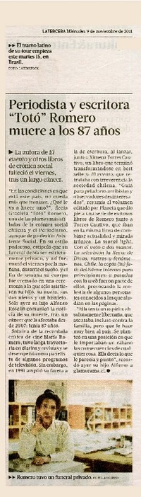Periodista y escritora "Totó" Romero muere a los 87 años  [artículo].