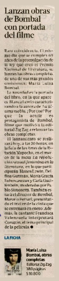 Lanzan obras de Bombal con portada del filme  [artículo].