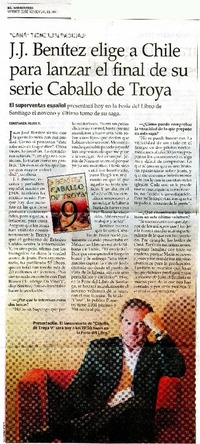 J. J. Benítez elige a Chile para lanzar el final de su serie Caballo de Troya (entrevista)  [artículo] Constanza Rojas V.
