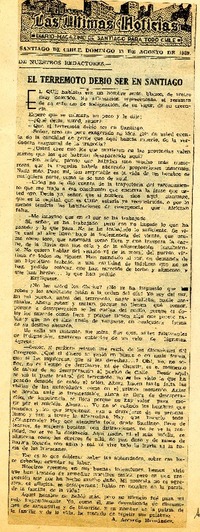 El terremoto debio ser en Santiago.  [artículo]
