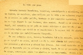 La vida que pasa  [artículo] A. Sotomayor.