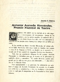 Antonio Acevedo Hernández, premio nacional de teatro  [artículo] Antonio R. Romera.