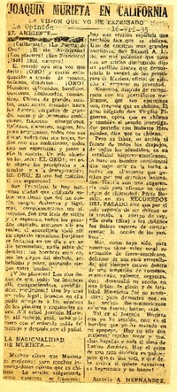 Joaquín murieta en california : la visión que yo he expresado. [artículo]