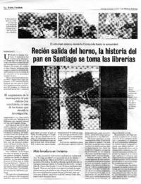 Recien salida del horno, la historia del pan en Santiago se toma las librerías  [artículo] Jasmín Lolas E..