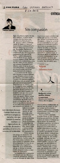 Sin compasión  [artículo] Patricia Espinosa.