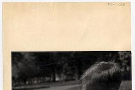 [Pequeño niño, con una flor en sus manos, sentado en la hierba del parque]