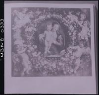 [La Virgen y el Niño en una guirnalda de flores y rodeados de angelitos]