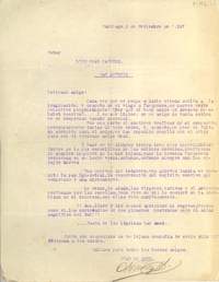 Carta. 1927 septiembre 3. Luis Omar Cáceres.