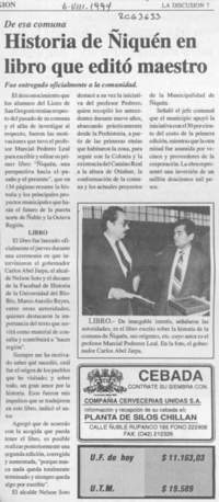 Historia de Ñiquén en libro que editó maestro.