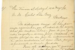 Carta. 1916 mayo 12, San Francisco de Mostazal. Carlos Silva Cruz / José Toribio Medina.