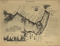 Mapa del Estrecho de Magallanes y del nuevo del Mayre con los puertos, ríos, yslas y ensenadas que tiene en las costas en ambos mares del norte y del sur.
