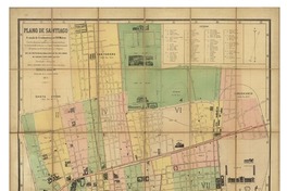 Plano de Santiago con las divisiones políticas i administrativas, los ferrocarriles urbanos i a vapor... con los proyectos de canalización del rio, camino de cintura, ferrocarriles, etc.