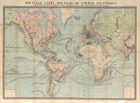 Nouvelle carte routiere de l' Ocean Atlantique a l'usage des voyageurs et des maisons qui font le commerce avec l'Amerique, comprenant les diverses lignes de paquebots a vapeur, et les chemins de fer de l'Europe et des Etats-Unis [material cartográfico] : dressée par V. Clérot, geographe ; gravé par F. Delamare.