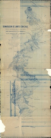 Demarcación de límites con Chile entre el Lago Buenos Aires y el Lago Fontana  [material cartográfico] límite demarcado por el Cap. Thompson R.E.; plano construido por A. Guglielmetti.