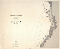 Combate Naval de Punta Gruesa el 21 de Mayo de 1879 entre el blindado peruano Fragata Independencia contra el buque de madera chileno Goleta Covadonga [material cartográfico] : según plano del señor Eduardo Llanos (testigo ocular y partes oficiales).