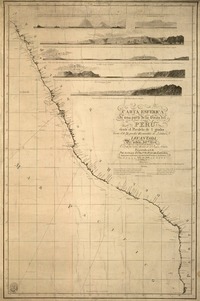Carta esferica de una parte de la costa del Perú desde el parallelo de 7. grados hasta el de 21. grados 45. minutos de Latitud S. Levantada por orden del Rey en 1790 por varios Oficiales de su Real Armada: presentada a S.M. por mano del Exmo. Sr. D. Juan de Langara, Secretario de Estado y del despacho universal de Marina. [material cartográfico] :
