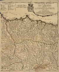 Le royaume de Galice divisé en plusieurs territoires et les Asturies divisees en Asturie D'Oviedo et de Santillana [material cartográfico] : dressez sur les memoires de Rodrigo Mendez Silva el presenté a sa majesté tres chrestienne par sonbres humble et tres obeissant serviteur et fidel sujet I.B. Nolin. Chez I.B. Nolin Geographe Ord. du Roy sur le Quay de l'Horlogue du Palais a l'Ensigne de la place des Victoires ala descente du Pont Neuf Avec p...