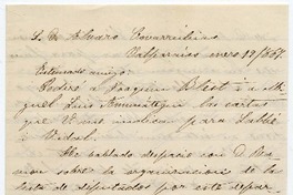 [Carta] 1867 enero 19, Valparaíso [al] S. D. Alvaro Covarrubias
