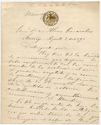 [Carta] 1890 Agosto 2, Santiago Señor Don Alvaro Covarrubias