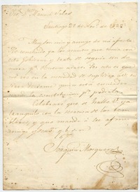[Carta] 1822 Nov[iembre] 29, Santiago [al] Sor D. Manuel Salas