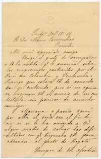 [Carta] [18]66 octe. 18, Santgo. Sr. Dn. Alvaro Covarrubias presente