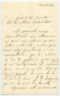 [Carta] Casa de Vd. JP. Enero 14 [1867] Sor. Dn Alvaro Covarrubias :