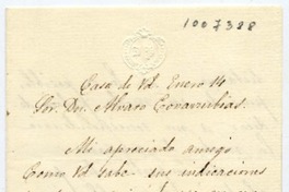 [Carta] Casa de Vd. JP. Enero 14 [1867] Sor. Dn Alvaro Covarrubias :