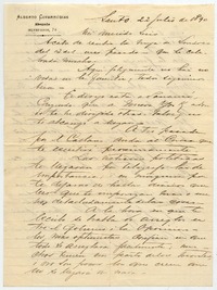 [Carta] 1890 Julio 22, [Santiago] [a] Mi querido Luis [Covarrubias]