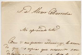 [Carta] 1865 agosto 22, [Santiago?] [a] D. Alvaro Covarrubias Mi apreciado Sor