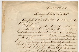 [Carta] 1868 Abril 17, Santiago Con fecha de hoi S. E. el Presidente de la República ha decretado lo que sigue
