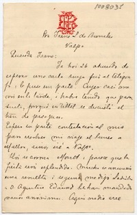 [Carta] [1891?], [Santiago?] Par[a] Irene L. de Bernales Valp[araís]o