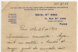 [Carta] 1910 Ma[rzo] 26, Paris Queridisima comadrita
