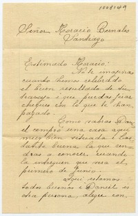 [Carta] [1921?] Enero 29, Viña [al] Señor Horacio Bernales