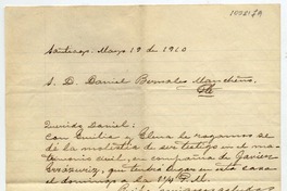 [Carta] 1910 marzo 19, Santiago [a] S. D. Daniel Bernales Mancheño