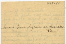 [Carta] 1908 diciembre 14, [Santiago a] Señora Irene Lazcano de Bernales