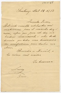 [Carta 19]13 Abril 13, Santiago [a] Irene [Lazcano de Bernales]