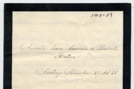 [Carta 18] 88 Se[p]tiembre 27, Santiago [a la] Señorita Irene Lazcano Bernales
