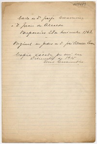 [Carta] 1763 Noviembre 28a, Valparaíso a D. Juan de Alcalde