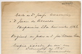 [Carta] 1763 Noviembre 28a, Valparaíso a D. Juan de Alcalde
