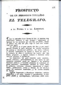 Prospecto de un periódico titulado El Telégrafo, a la patria y a la libertad